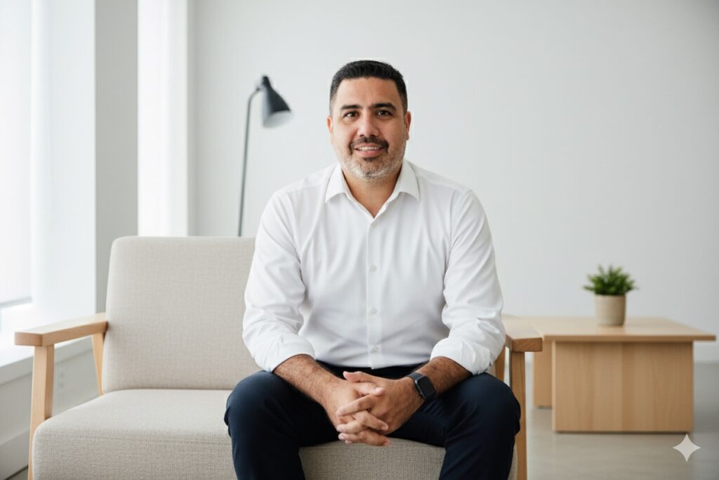 Pepe Berzunza reflexionando sobre el valor de la transparencia pública, en una oficina escandinava minimalista con luz natural, simbolizando honestidad, liderazgo y rendición de cuentas en la gestión pública.