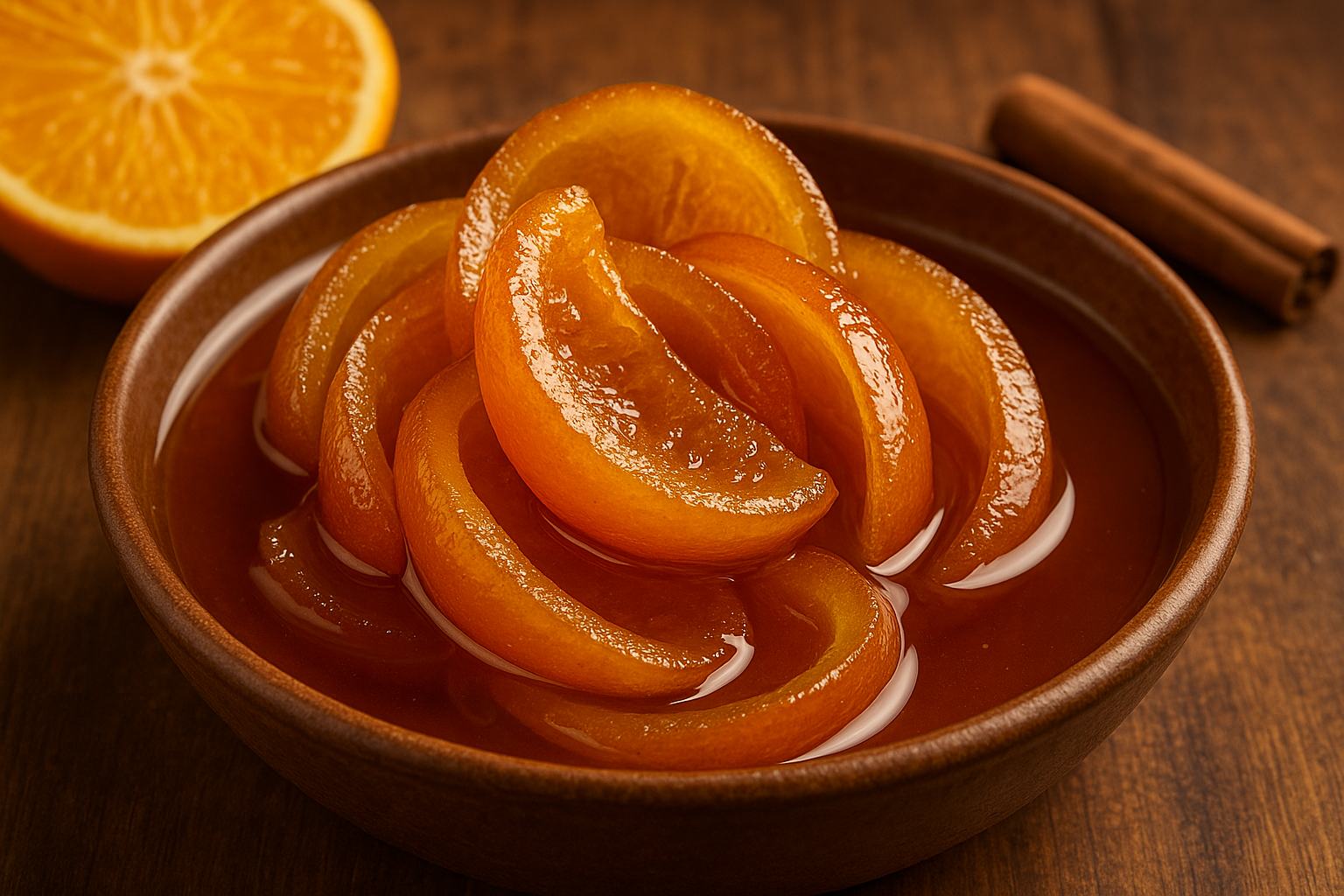 “Cascos de naranja agria en almíbar, dulce tradicional de Campeche, fotografía gastronómica profesional que ilustra la receta publicada por José Domingo ‘Pepe’ Berzunza Espínola en su blog.”
