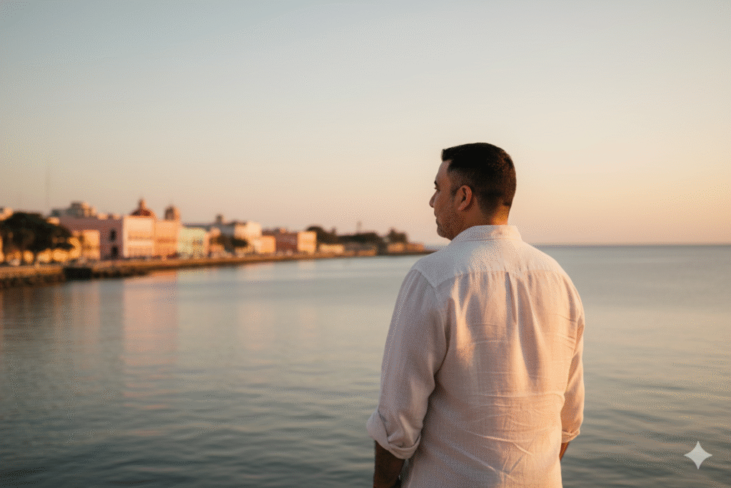 Pepe Berzunza contemplando el atardecer tranquilo y reflexionando sobre la presunción de inocencia