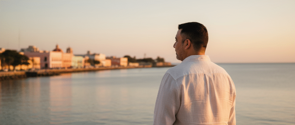 Pepe Berzunza contemplando el atardecer tranquilo y reflexionando sobre la presunción de inocencia