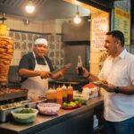 Pepe Berzunza disfrutando unos tacos al pastor en una taquería de barrio en Campeche, símbolo de la economía local y el consumo responsable.