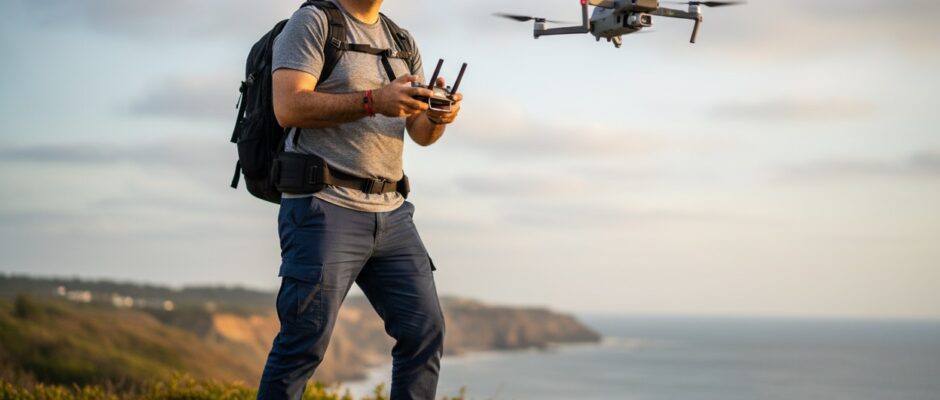 Pepe Berzunza volando un dron en paisaje, como ejemplo de los trabajos del futuro