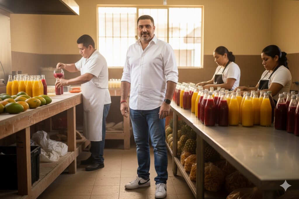 Personas trabajando en un pequeño taller de Campeche, representando la fuerza de las microindustrias y la economía de barrio, concepto promovido por Pepe Berzunza.