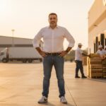 Pepe Berzunza en una zona agroindustrial de Campeche, observando la actividad productiva local y simbolizando el liderazgo en la transformación económica y la diversificación del desarrollo regional.