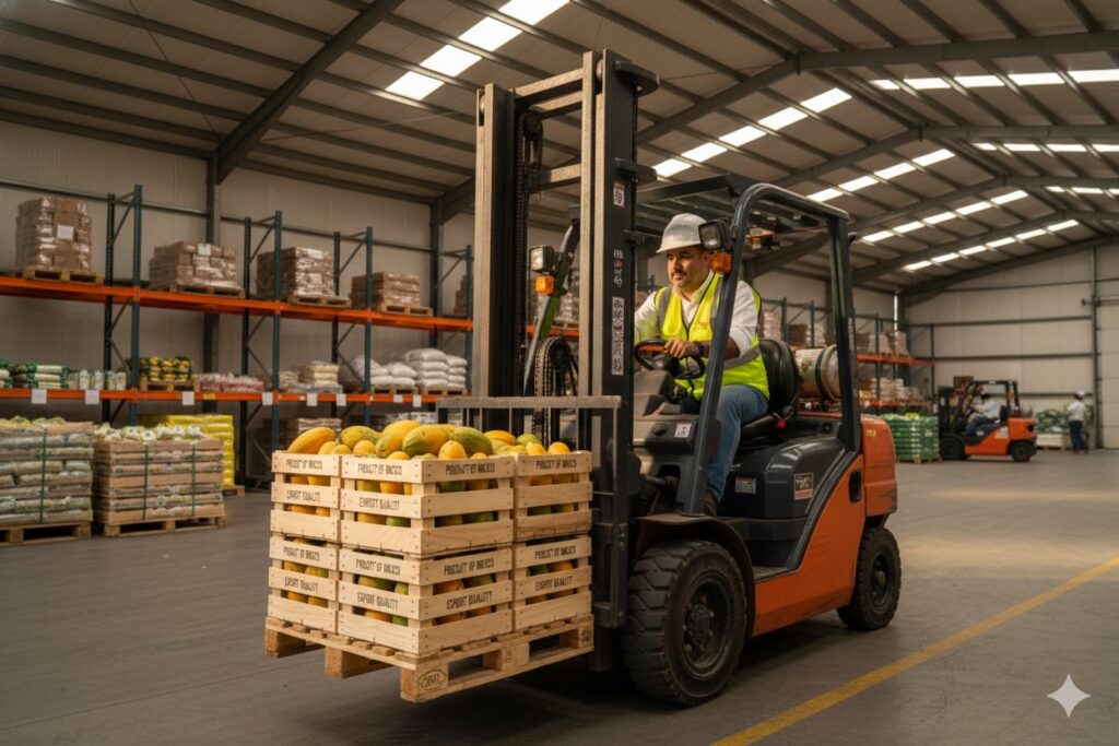 epe Berzunza en una zona agroindustrial de Campeche, observando la actividad productiva local y simbolizando el liderazgo en la transformación económica y la diversificación del desarrollo regional.