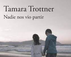 Portada del libro Nadie nos vio partir de Tamara Trottner, fondo en tonos cálidos con siluetas infantiles que evocan separación familiar y el tema de la alienación parental.”