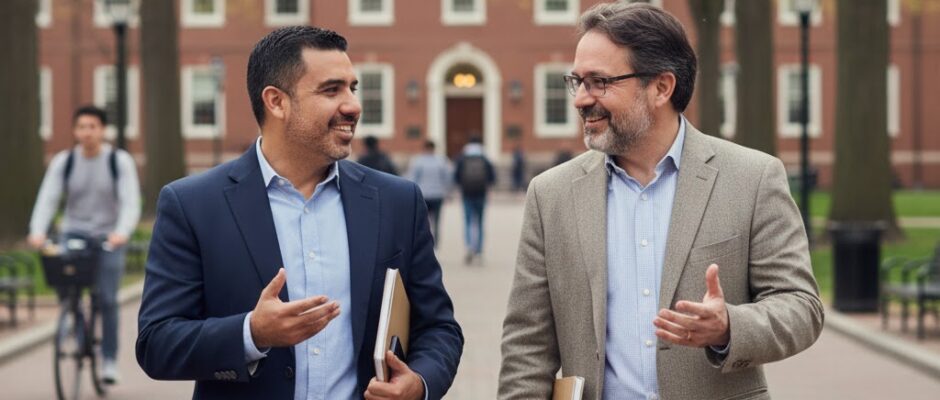Pepe Berzunza en la Harvard Kennedy School conversando con el profesor Matt Andrews sobre la implementación de políticas públicas y la construcción de capacidades estatales a través del enfoque PDIA.