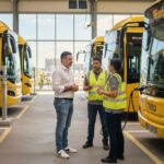 Pepe Berzunza durante su visita a La Rochelle en 2018, conversando con personal técnico de Yélo a bordo de un ferry eléctrico, como parte del acuerdo de cooperación México-Francia en movilidad e innovación sostenible.