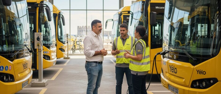 Pepe Berzunza durante su visita a La Rochelle en 2018, conversando con personal técnico de Yélo a bordo de un ferry eléctrico, como parte del acuerdo de cooperación México-Francia en movilidad e innovación sostenible.