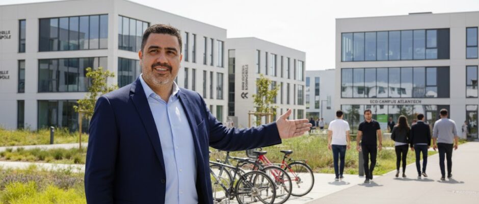 “Pepe Berzunza durante su visita oficial al Tecnópolo de La Rochelle en 2019, en el marco de la cooperación México–Francia.”