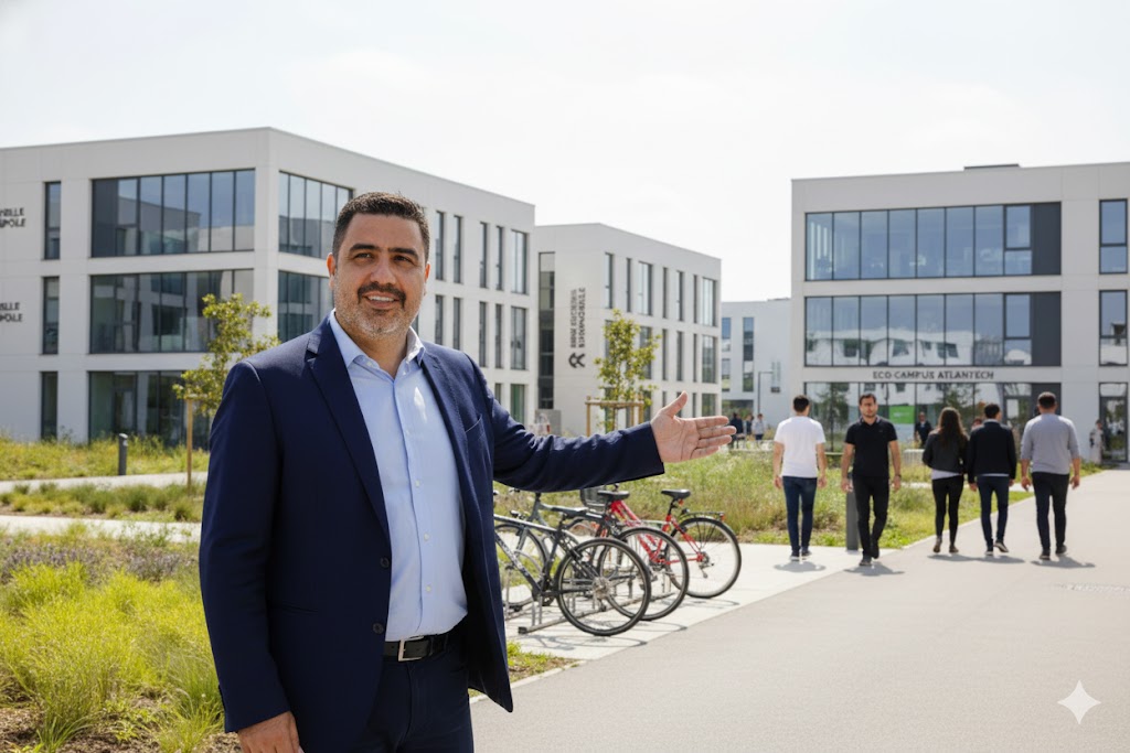 “Pepe Berzunza durante su visita oficial al Tecnópolo de La Rochelle en 2019, en el marco de la cooperación México–Francia.”