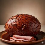 Jamón claveteado campechano tradicional, glaseado con azúcar caramelizada y jerez, claveteado con clavos de olor y canela, preparado según la receta de Campeche a través de su sazón de Lolina Echeverría Lanz.